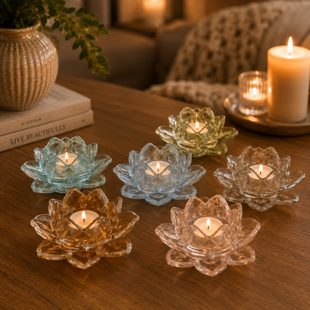Lotus fyrfadsholder i glas