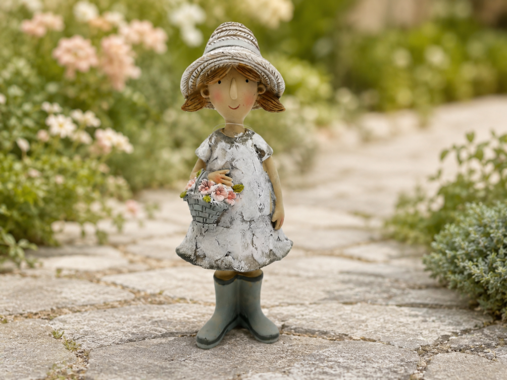 Dekorationsfigur pige med blomsterkurv lille