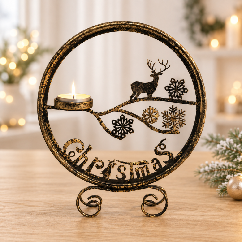 Håndlavet gylden fyrfadsstage Christmas